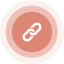White link icon within three concentric peach-colored circles.