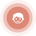 Smiling person icon in a peach-colored circle with concentric rings.