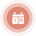Calendar icon within a coral-colored circle, indicating schedule or event.