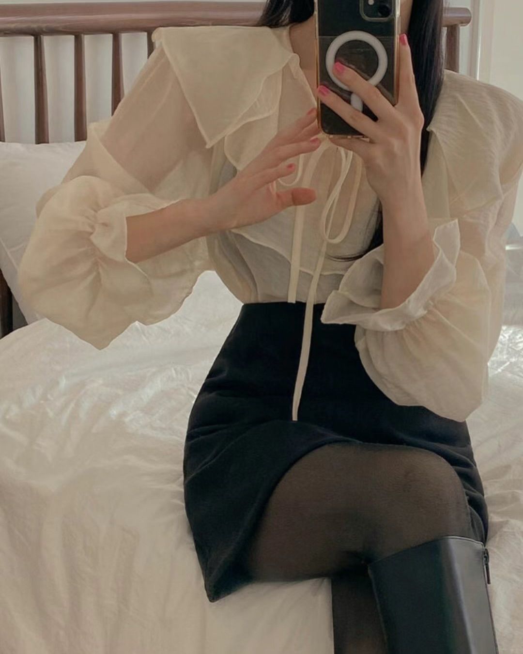 柔美荷葉邊歐根紗上衣