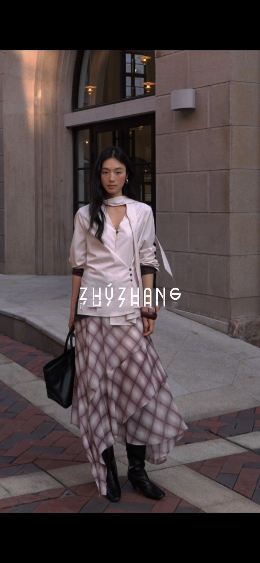 B074 不規則格紋裙（全鬆緊腰頭）