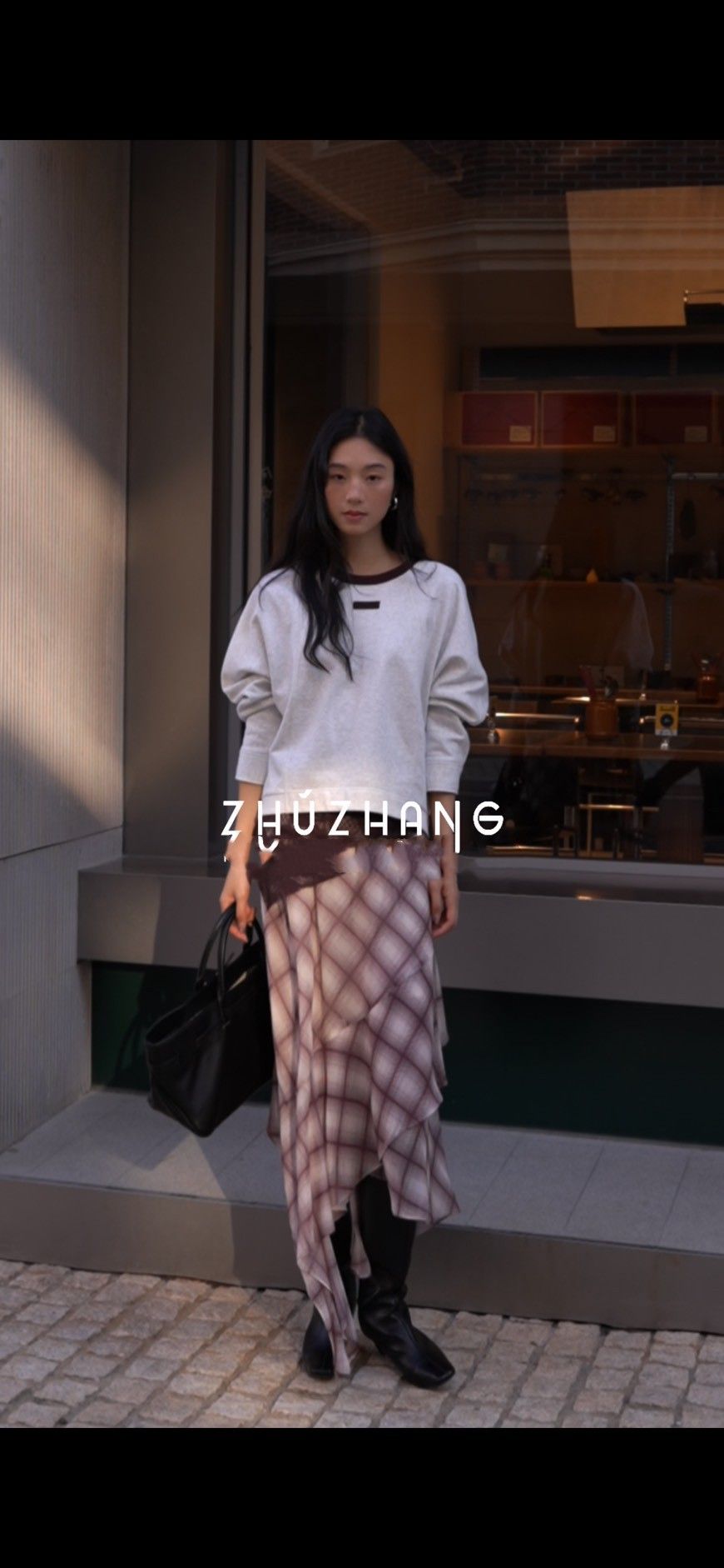 B074 不規則格紋裙（全鬆緊腰頭）