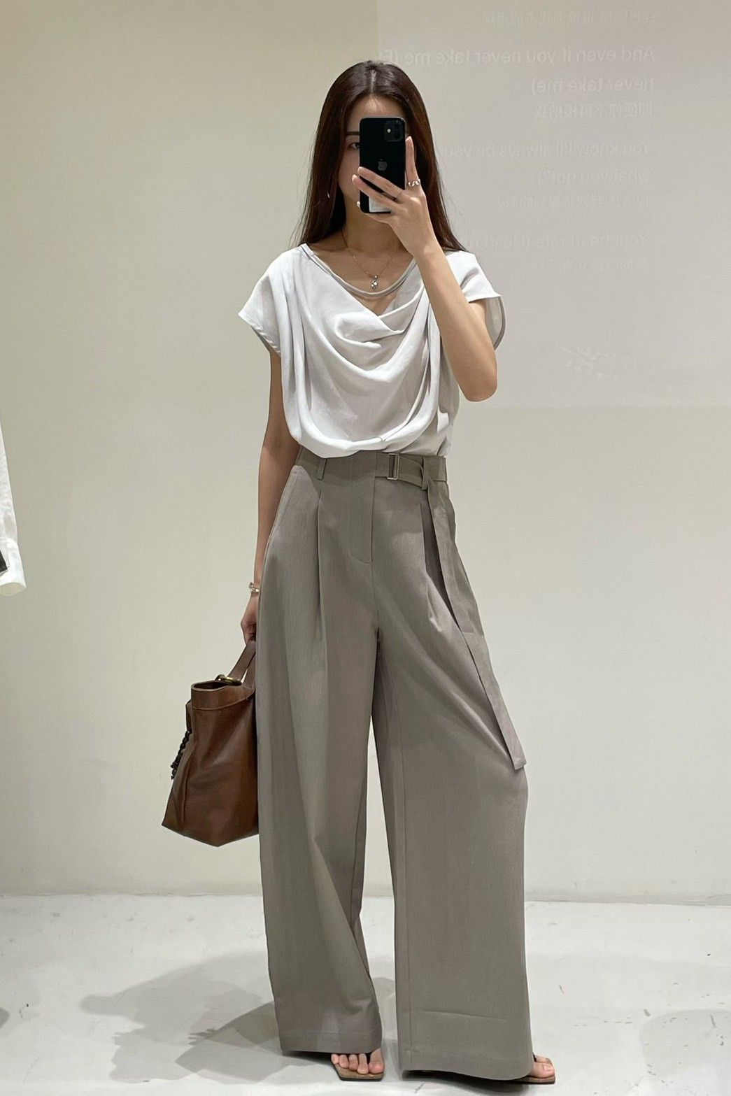 A034 繫帶簡約寬褲（後鬆緊）