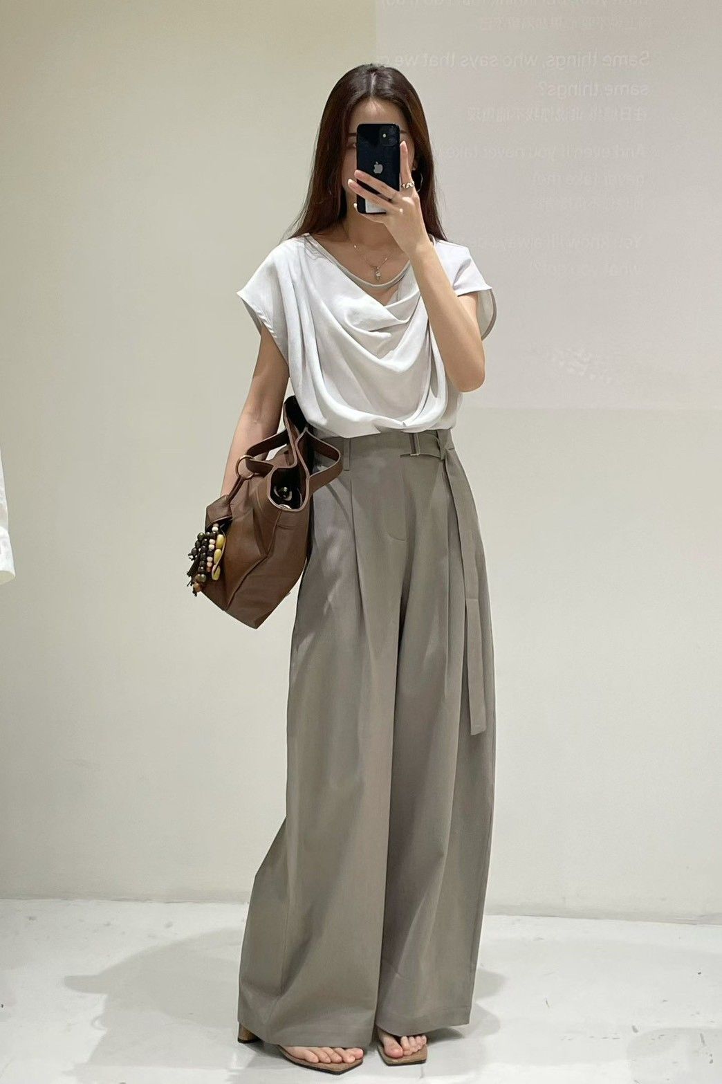 A034 繫帶簡約寬褲（後鬆緊）