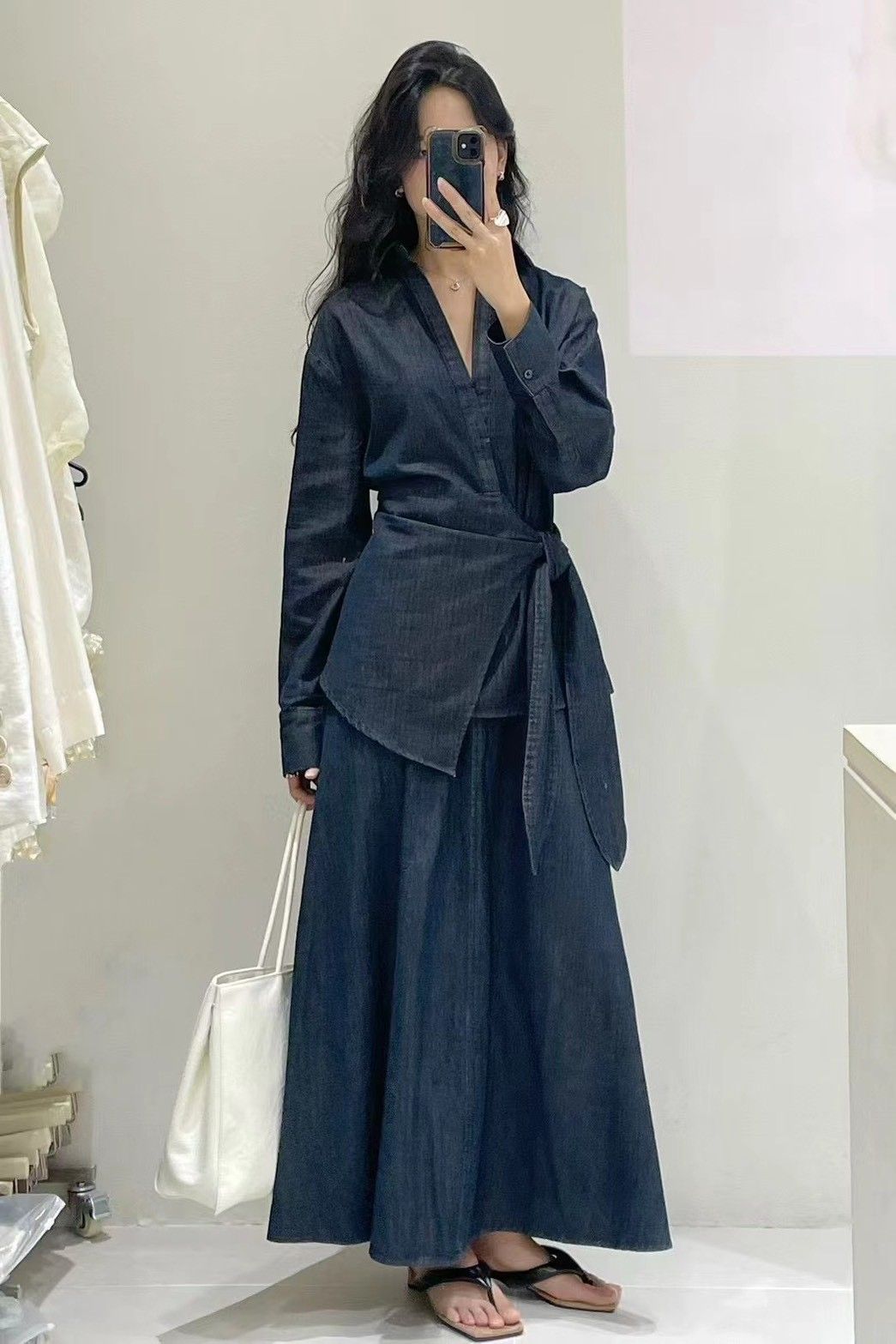 綁帶牛仔上衣A008