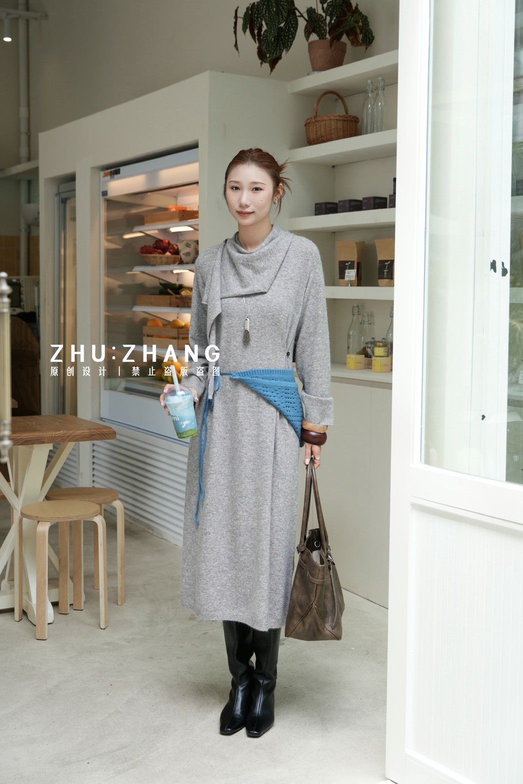 B046 不規則領口針織洋裝