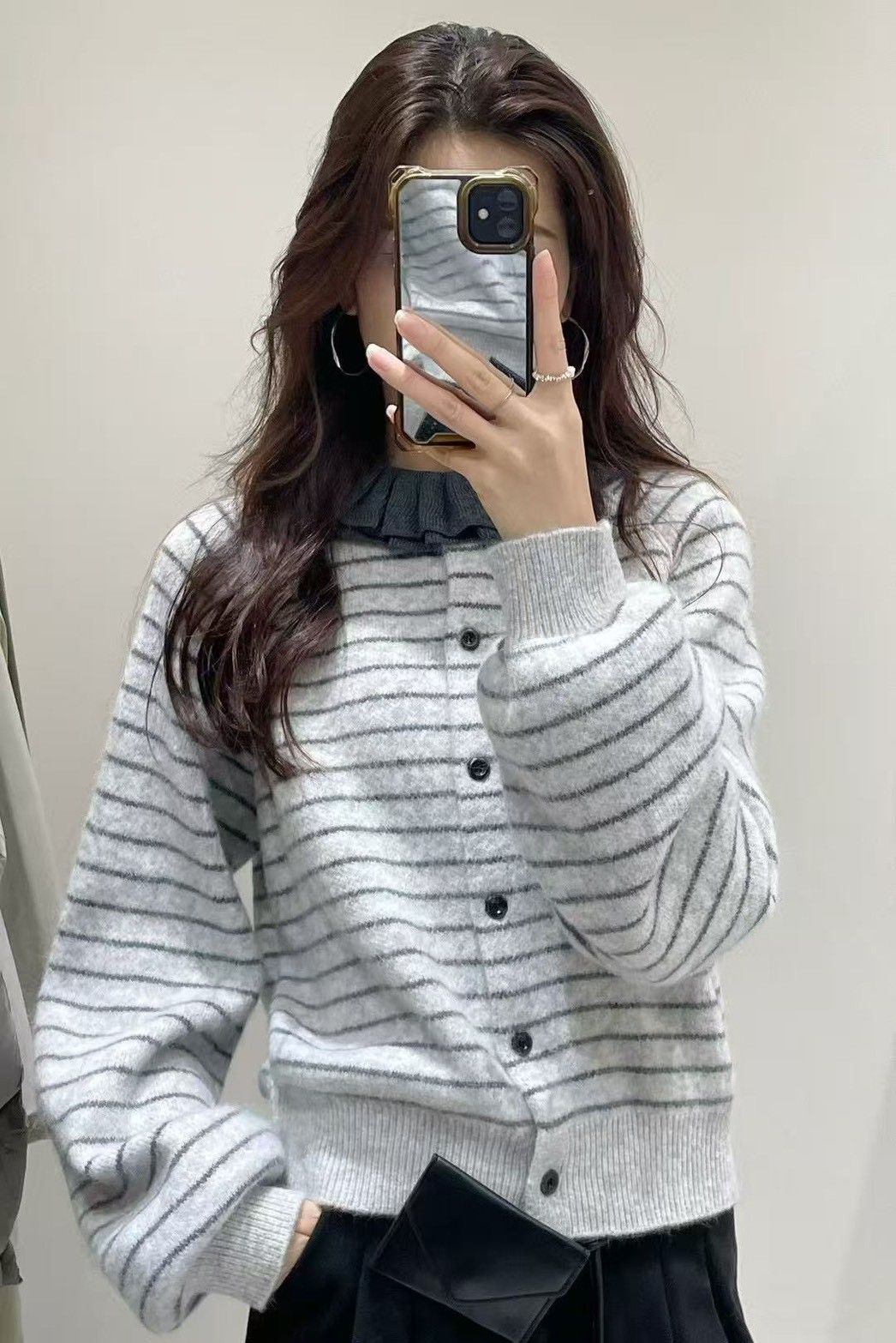 A017 條紋羊絨開襟上衣