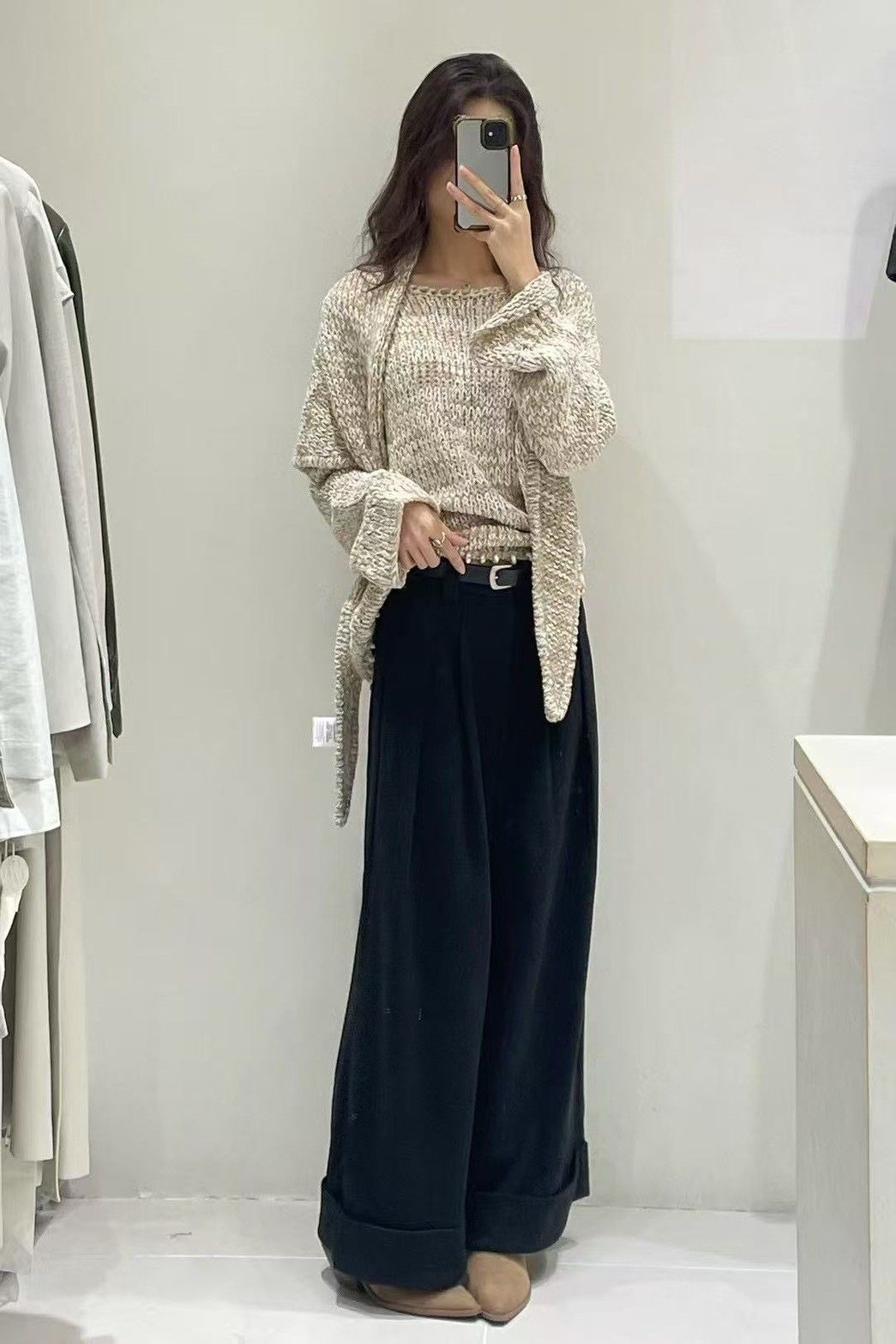 6折A019 翻摺寬邊直筒褲