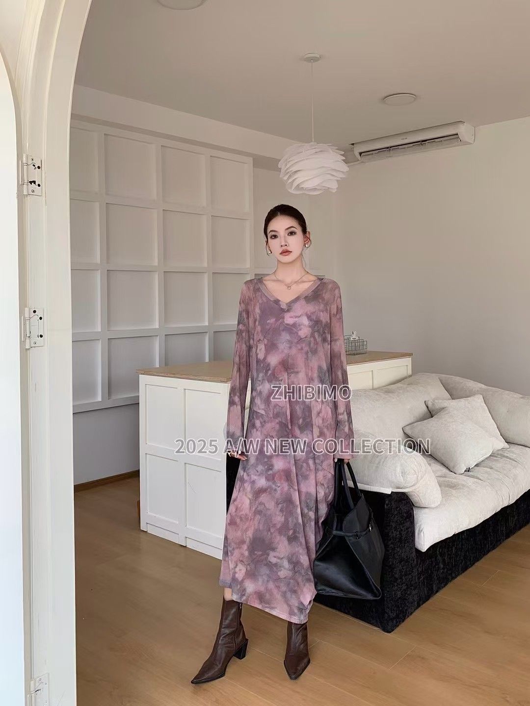 5折E003 霧感水墨暈染洋裝