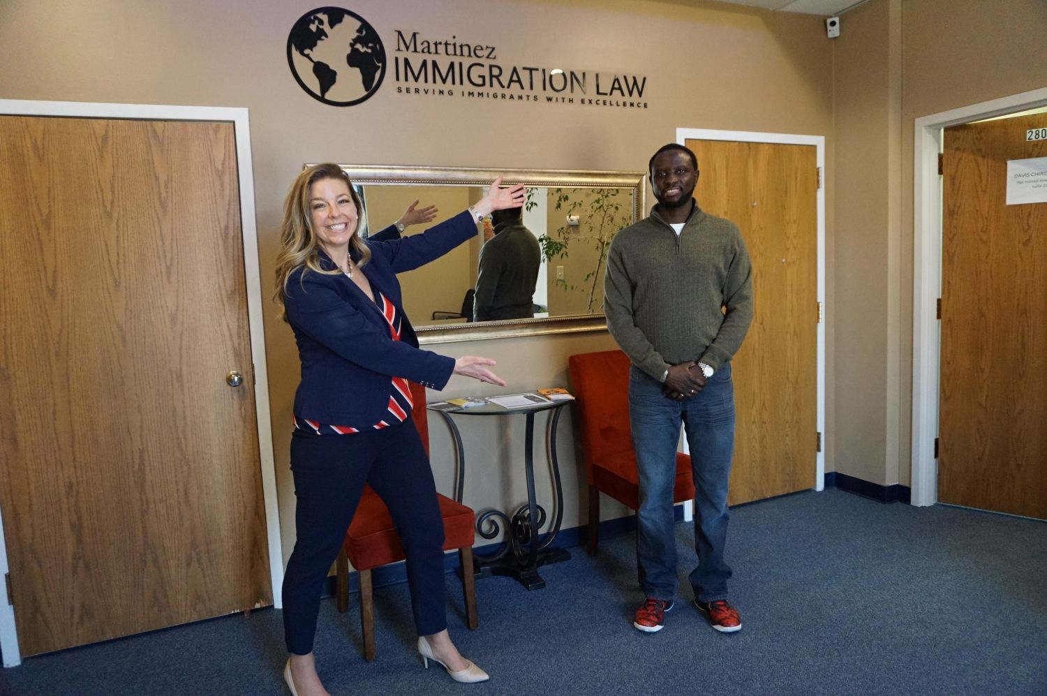 Attorney Andrea Martinez celebrating a successful case