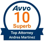 A logo that says avvo 10 superb top attorney andrea martinez