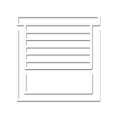 Una semplice icona stilizzata bianca raffigurante una finestra con le persiane abbassate a metà.