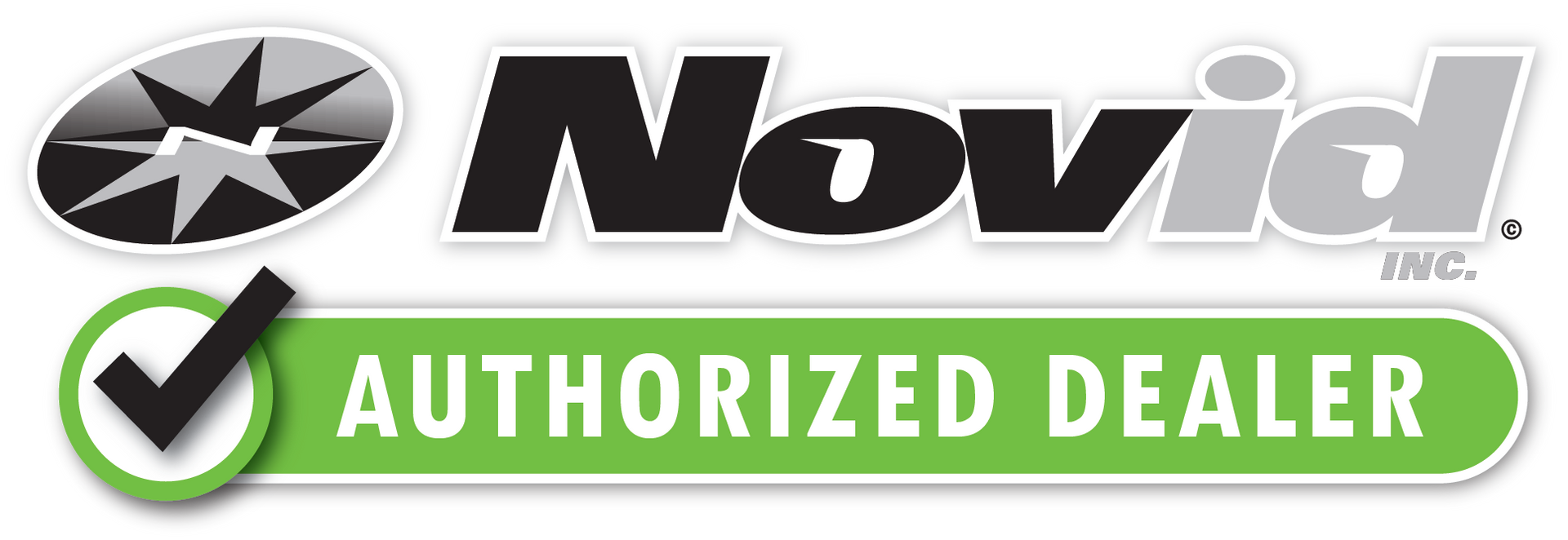 Logo for Novid, including an authorized dealer badge with a check mark.