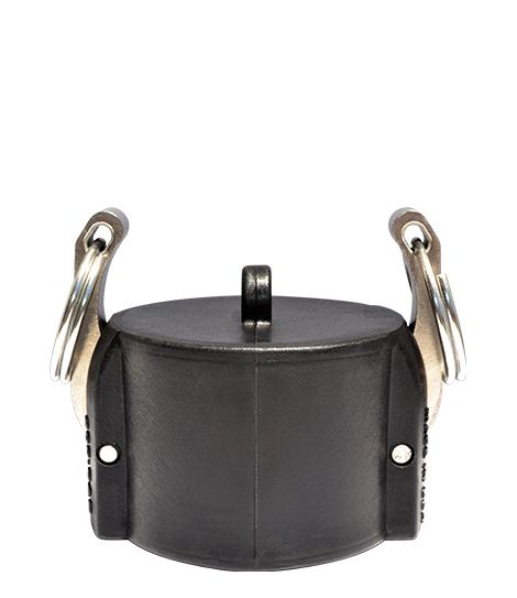 Black camlock dust cap with silver handles.
