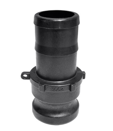 Black cam and groove fitting for hose connection.
