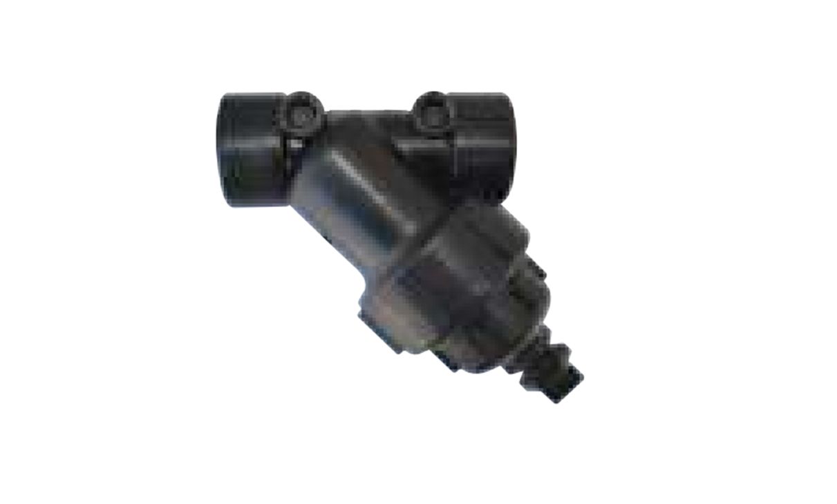 Black Y-shaped irrigation filter.