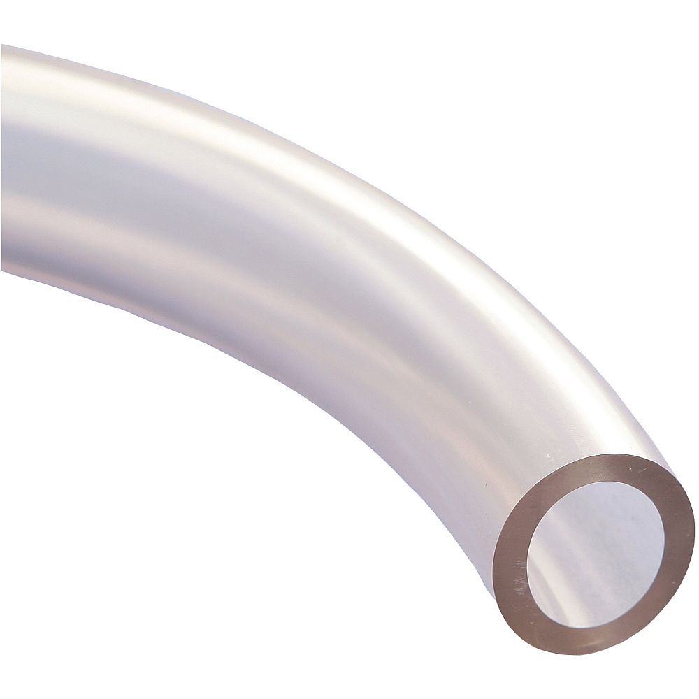 Curved, clear plastic tubing with visible circular opening.