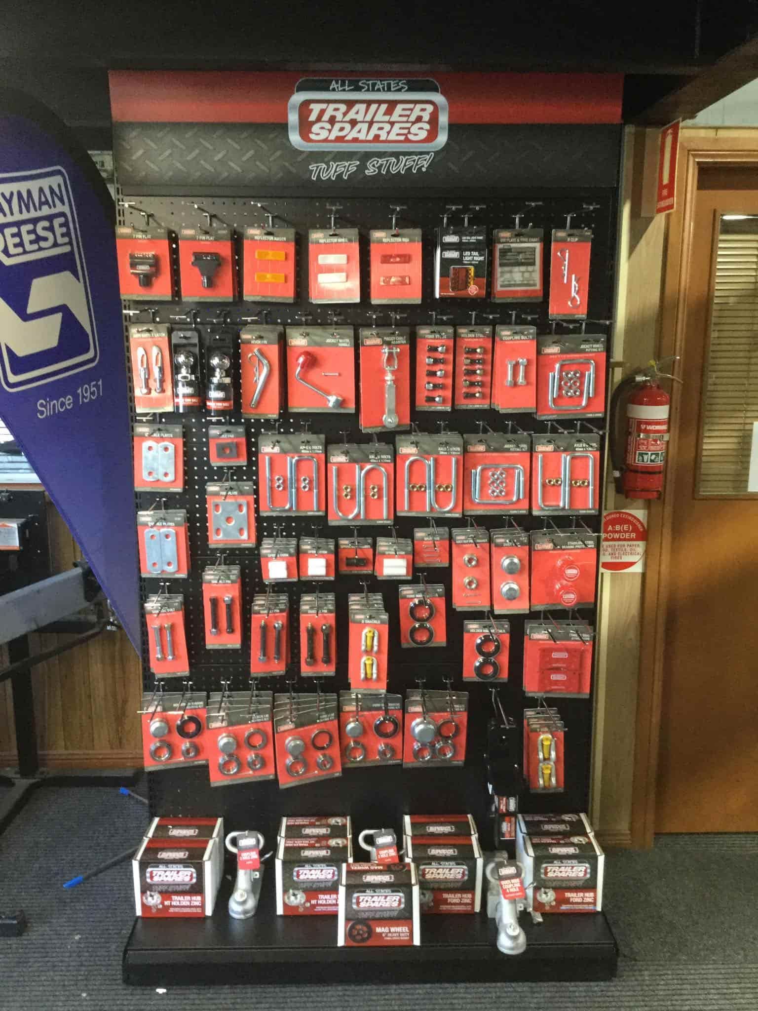 A Display of Trailer Parts in a Store  — B & C Caravan Service Pty Ltd In Dubbo, NSW