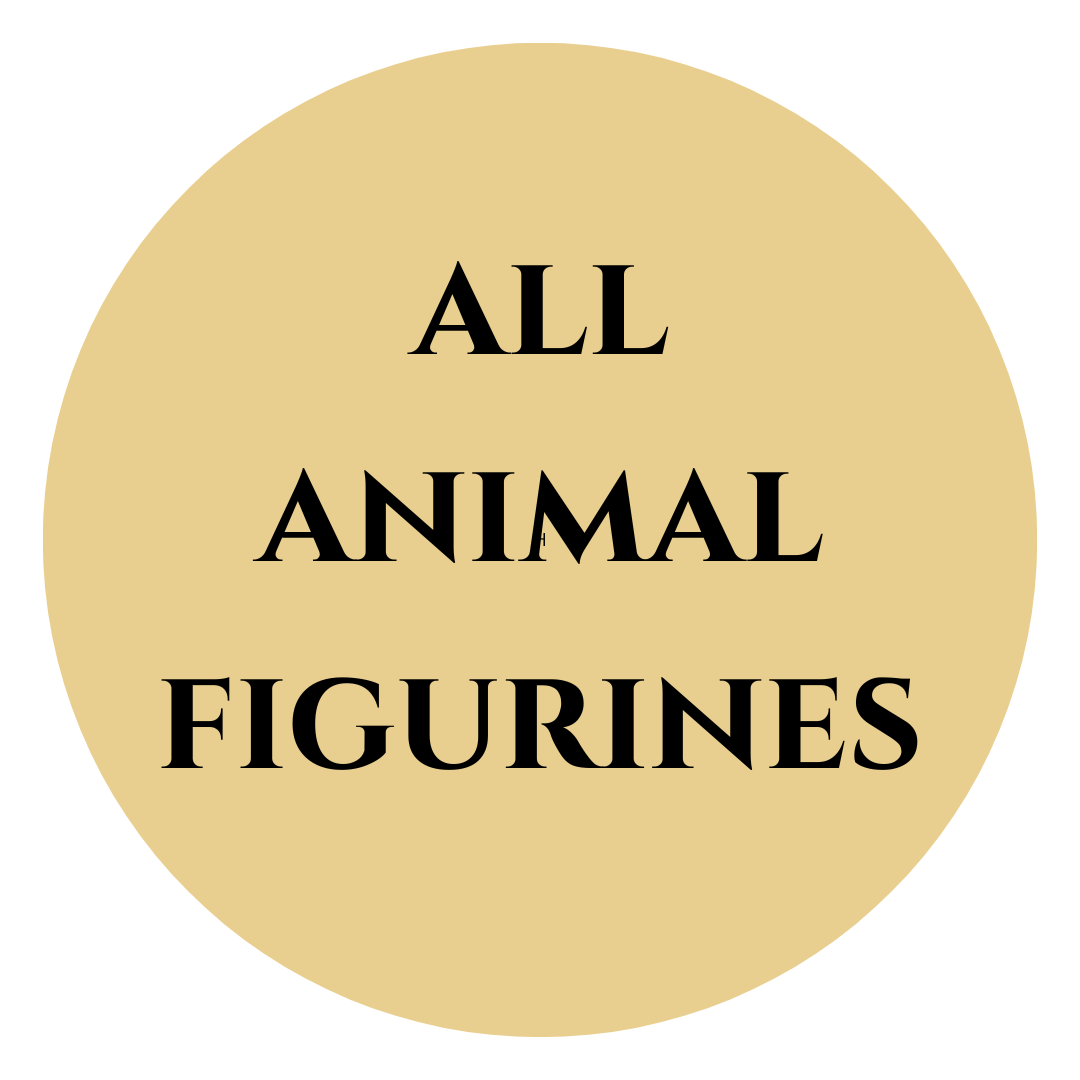 Yellow circle with the words ALL ANIMAL FiGURINES inside.