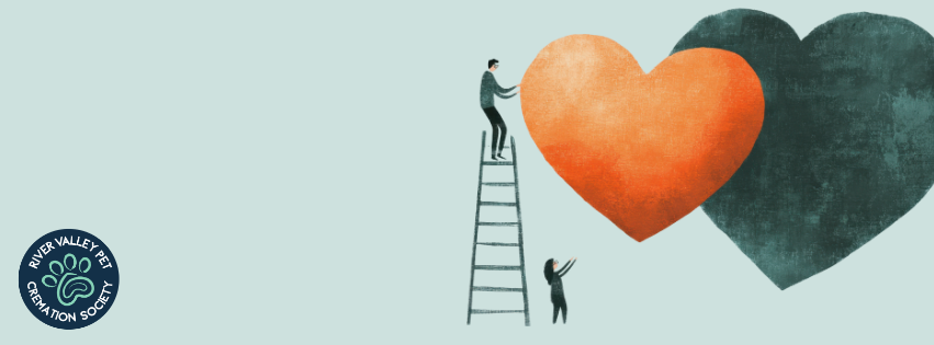 Two hearts and stick people reaching for them.