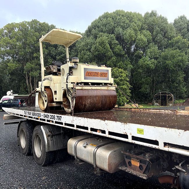 A Tow Truck With a Roller on the Back of It — Tallow Tree Services Pty Ltd in Bangalow, NSW