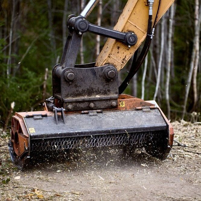 A Bulldozer is Cutting Down Trees in the Woods — Tallow Tree Services Pty Ltd in Bangalow, NSW