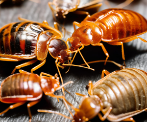 A group of bed bugs and termites are sitting on a table.