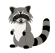 A cartoon illustration of a raccoon sitting on a white background.