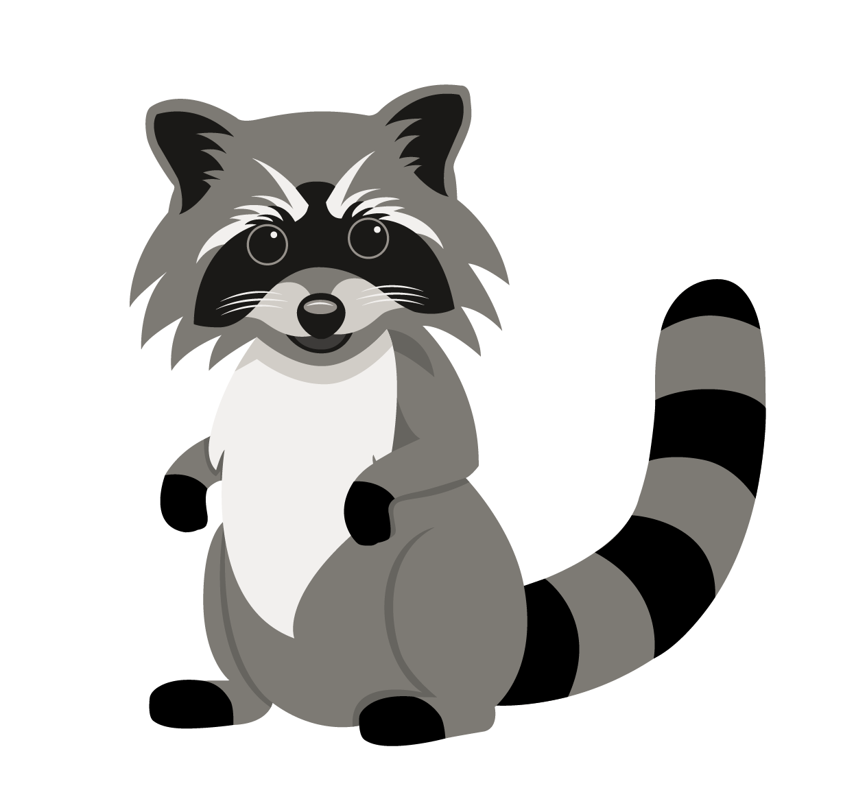 A cartoon illustration of the Accurate Pest raccoon sitting down on a white background.