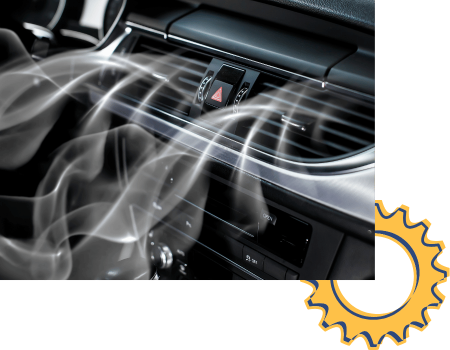 Car interior air vents with airflow illustrating air conditioning service.