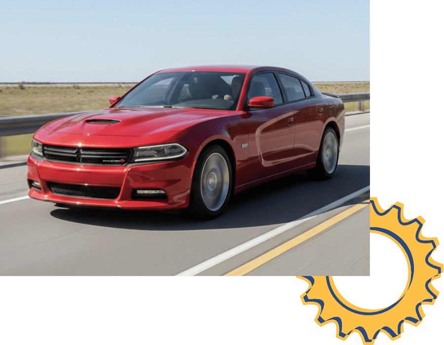 Dodge Charger sedan driving on highway.