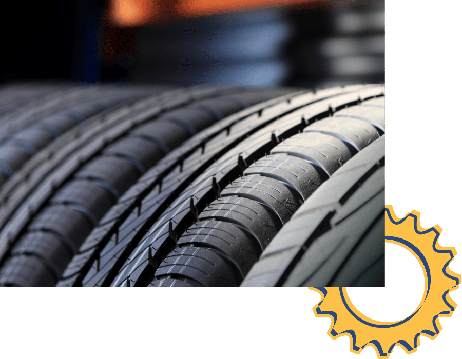 Stacked tire tread close-up representing tire sales and replacement services.