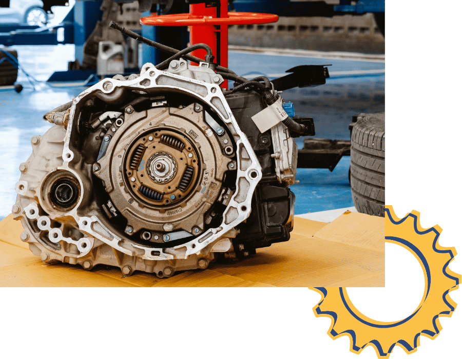 Transmission assembly on shop floor during transmission replacement service.