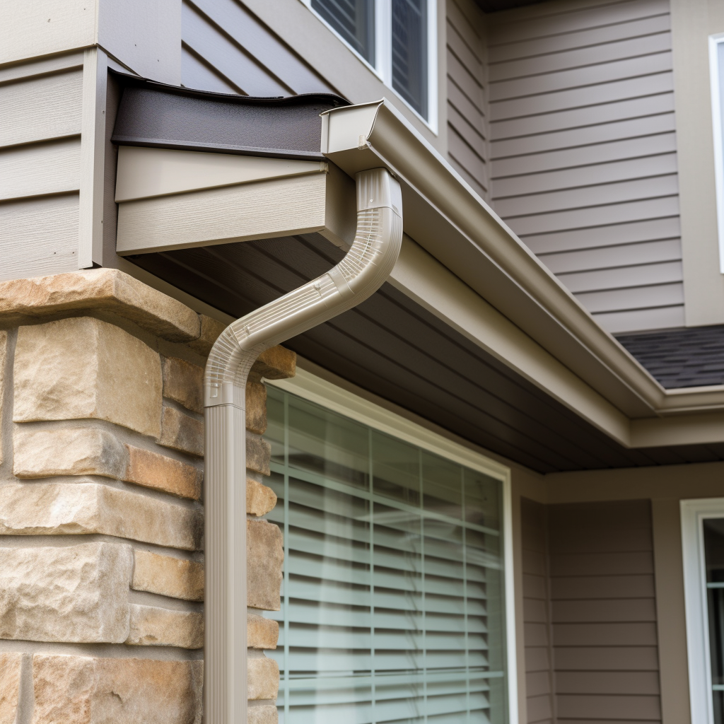 A gutter on the side of a house next to a window