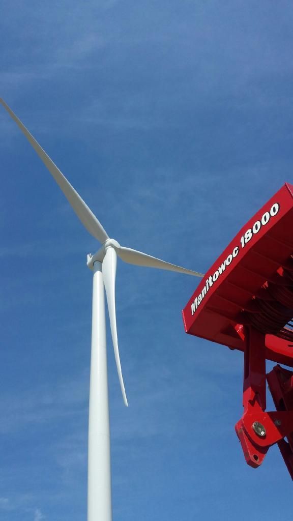 A red and white windmill