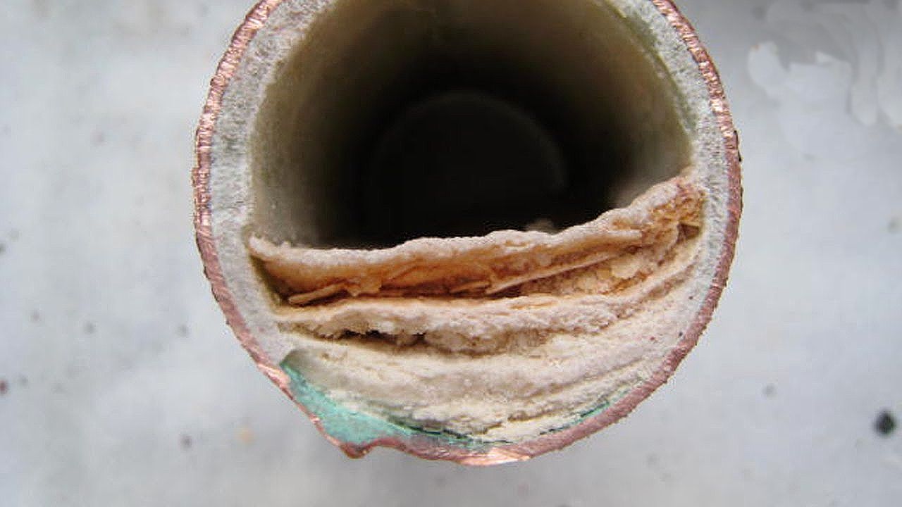 Hard Water Deposits inside a Copper Pipe