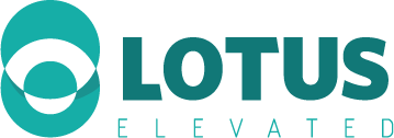 The logo for lotus elevated is blue and white and looks like a lotus flower.