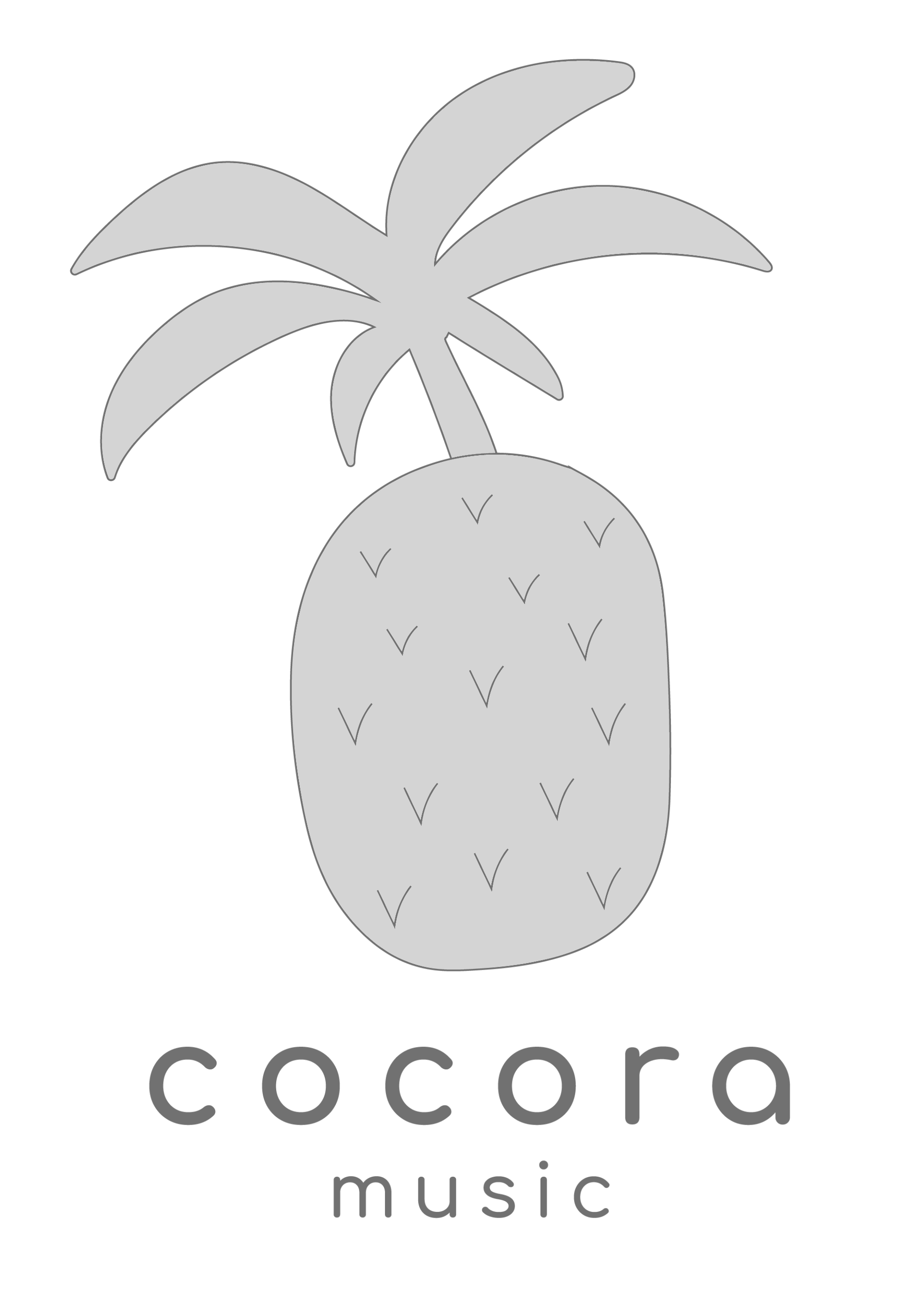 A logo for cocora music with a pineapple and palm tree