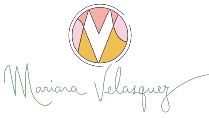 A logo for mariana velasquez with a heart in a circle.