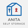 Blue house-shaped logo with key, red lock, and text: "Anita Self Storage".