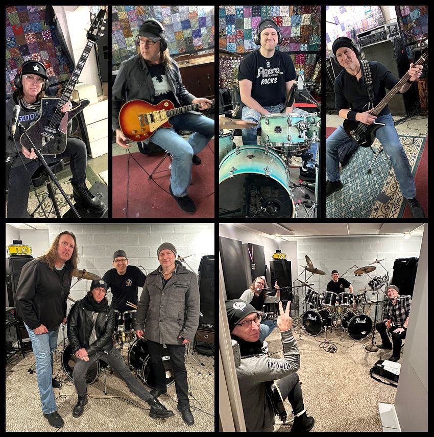 a collage of photos of the Mr Speed band in rehearsal