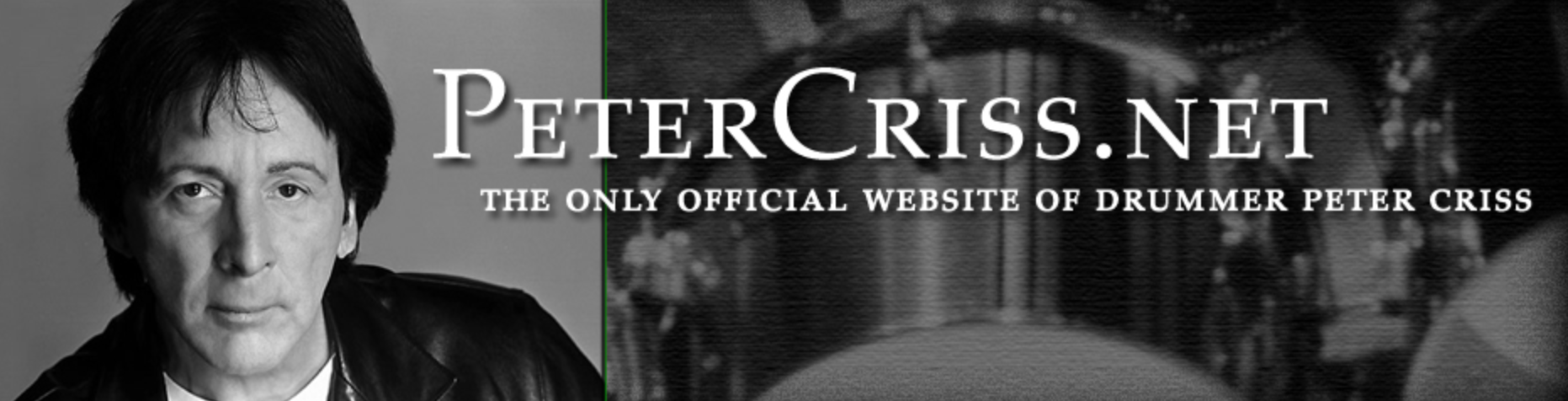 Black/white image with Peter Criss logo and image of Peter on the left