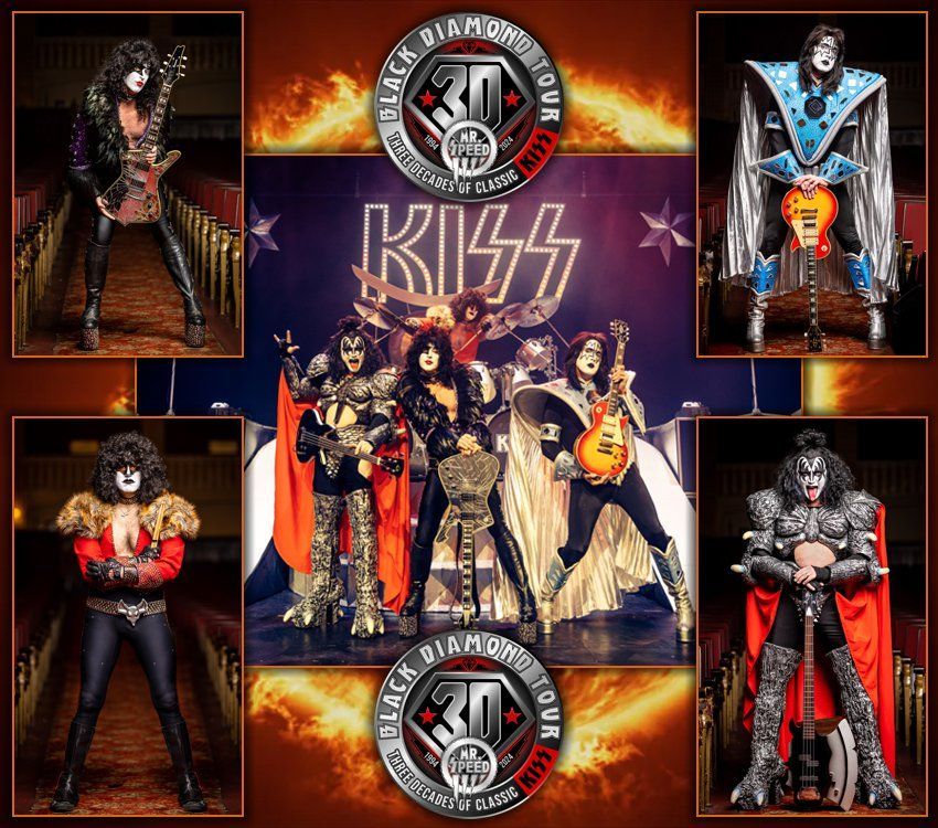 a collage of photos of the Mr. Speed KISS tribute band