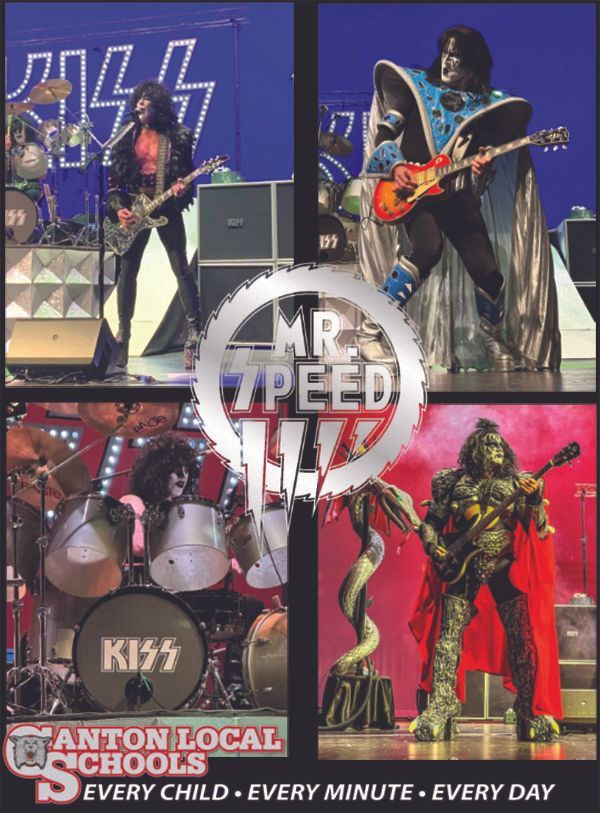 a poster for a community concert in Canton OH, with Mr. Speed, a KISS tribute band, on it .