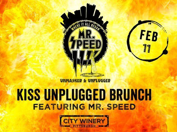 a poster for a kiss unplugged brunch featuring mr. speed