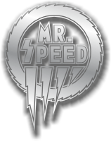 the logo for mr. speed is a tire with lightning bolts around it .