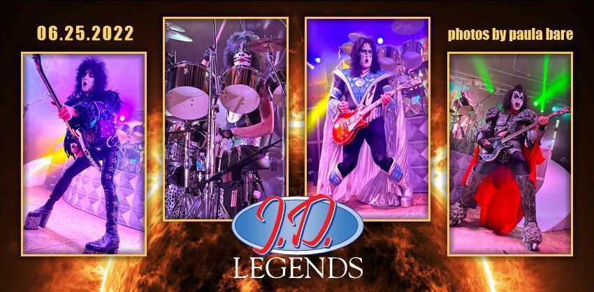 a poster for kiss legends shows three pictures of the band on stage .