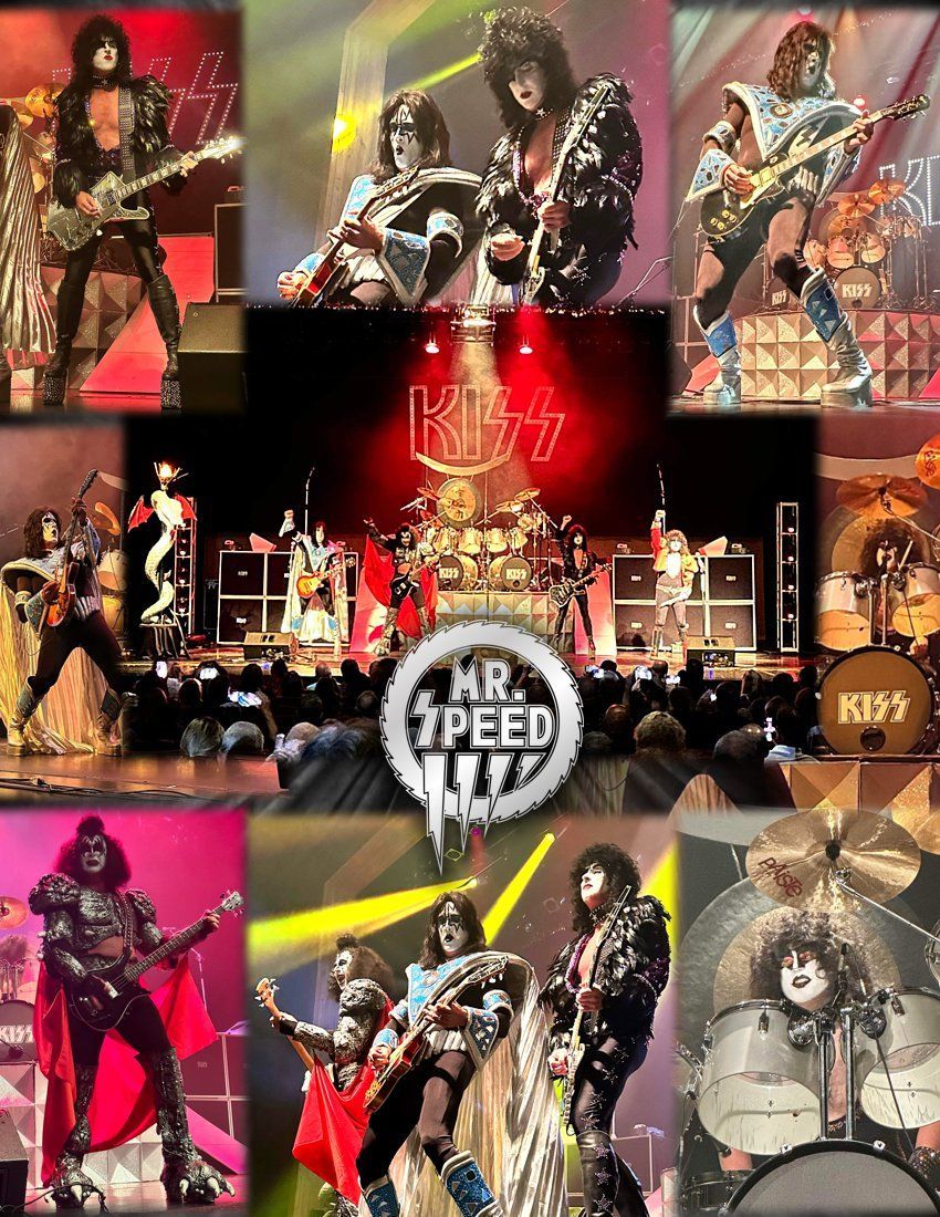 a collage of photos of kiss performing on stage