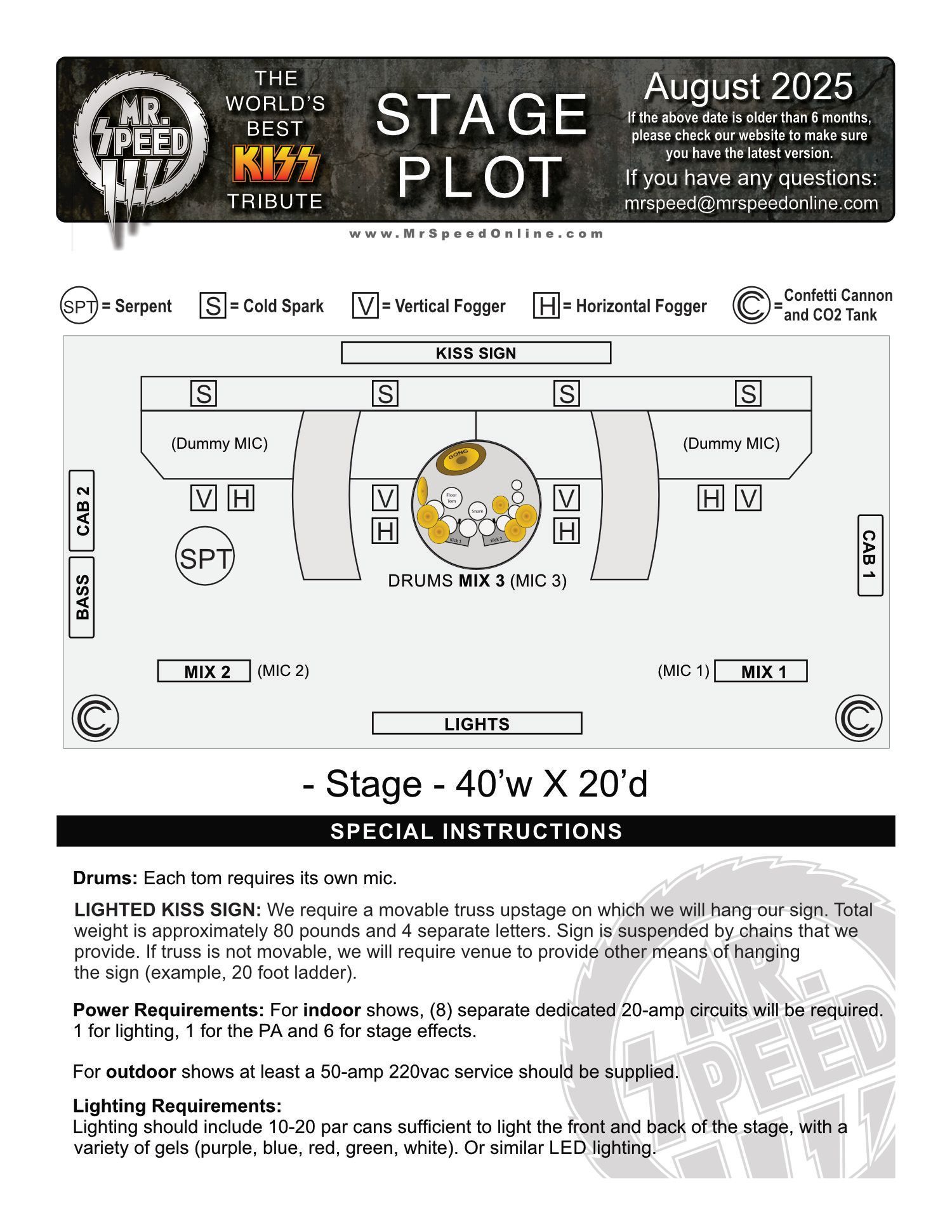 Drawing of a stage plot for 2025 tour