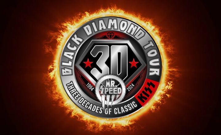 the logo for the black diamond tour is surrounded by flames .